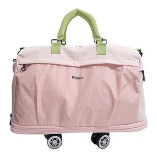 多功能健身包女大容量双层扩展旅行包可拆卸带滑轮短途行李包袋男