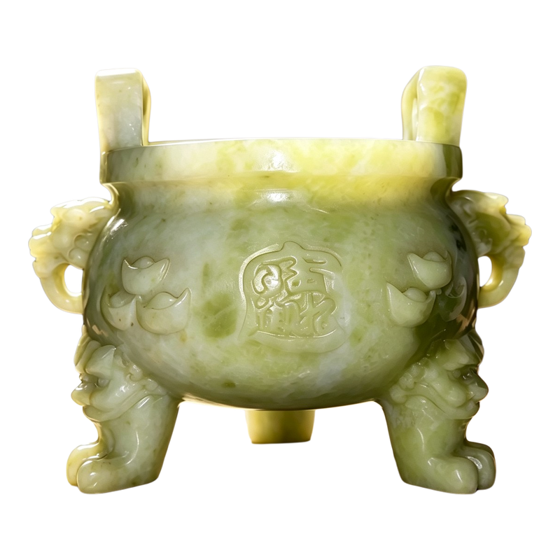 天然玉石家用三足双耳香炉鼎供奉