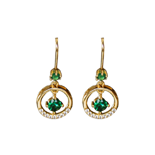 橙小清祖母绿色圆形耳环法式复古高级感轻奢无耳洞蚊香盘耳夹耳饰