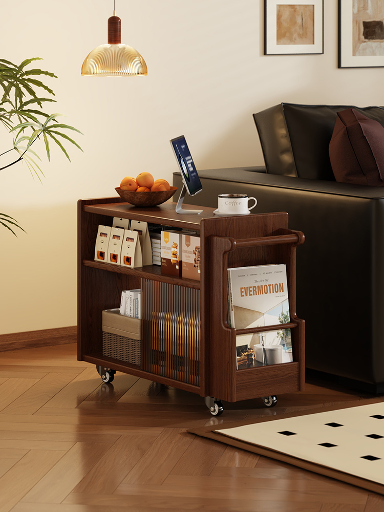 实木边几小茶几可移动客厅沙发侧边柜家用简约小推车储物柜置物架