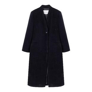 loeuvre羊毛外套女士25秋冬新品长款单排扣无领毛呢大衣 SW5WH425