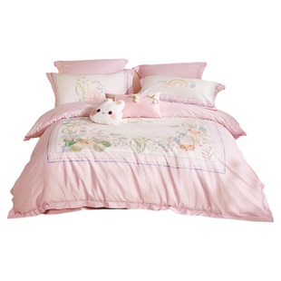 罗莱儿童A类60支全棉贡缎公主风花边三件套学生宿舍纯棉四件套