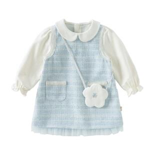 戴维贝拉儿童连衣裙2026春装新款女童中大童小香风甜美假两件裙子