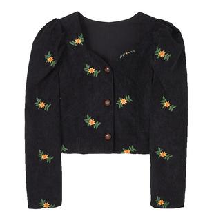 Oece复古气质两件套秋冬季新款女装刺绣短外套女设计感套装春秋