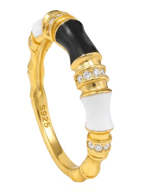 黑白竹节珐琅925银戒指