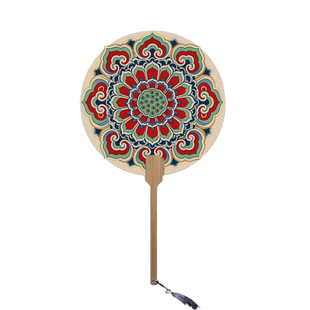 敦煌藻井纹样团扇diy涂色手工学生手工作业半成品空白线稿宣纸扇