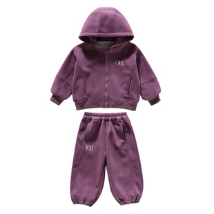 女童春装运动套装时髦洋气连帽儿童卫衣春秋蝙蝠袖宝宝外套两件套