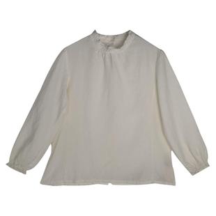 复述砂洗亚麻后背扣气质长袖上衣 秋冬新款木耳领文艺白衬衫