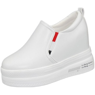 一脚蹬小白鞋女2021春季新款厚底内增高10cm女鞋子百搭懒人鞋单鞋