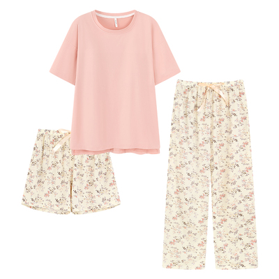 碎花家居服夏季带胸垫家居服套装