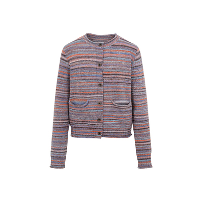 Funnel IN卷边彩色条纹毛衣2025冬季新款羊毛针织开衫外套高级感