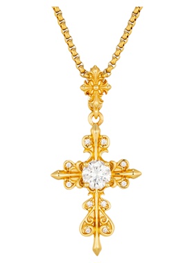 KREAM 925银镀金锆石花十字吊坠男欧美潮流女锁骨毛衣链情侣