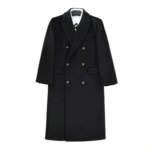鱼丸与面双排扣学院风黑色羊毛呢子外套中长款正肩JK制服大衣