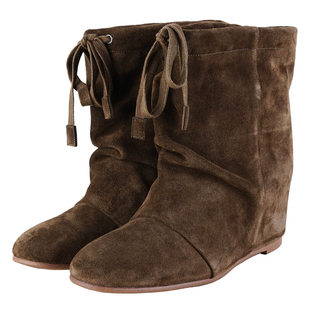 IORE理想矿石设计师原创 比例美学 牛皮堆皱抽绳口袋坡跟高跟短靴