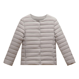 拉夏贝尔2025轻薄羽绒服女短款冬季韩版修身圆领无领内胆保暖外套