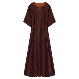 萧娘【意欢】四经绞萝红云纱连衣裙新中式圆领裙桑蚕丝长裙夏2643