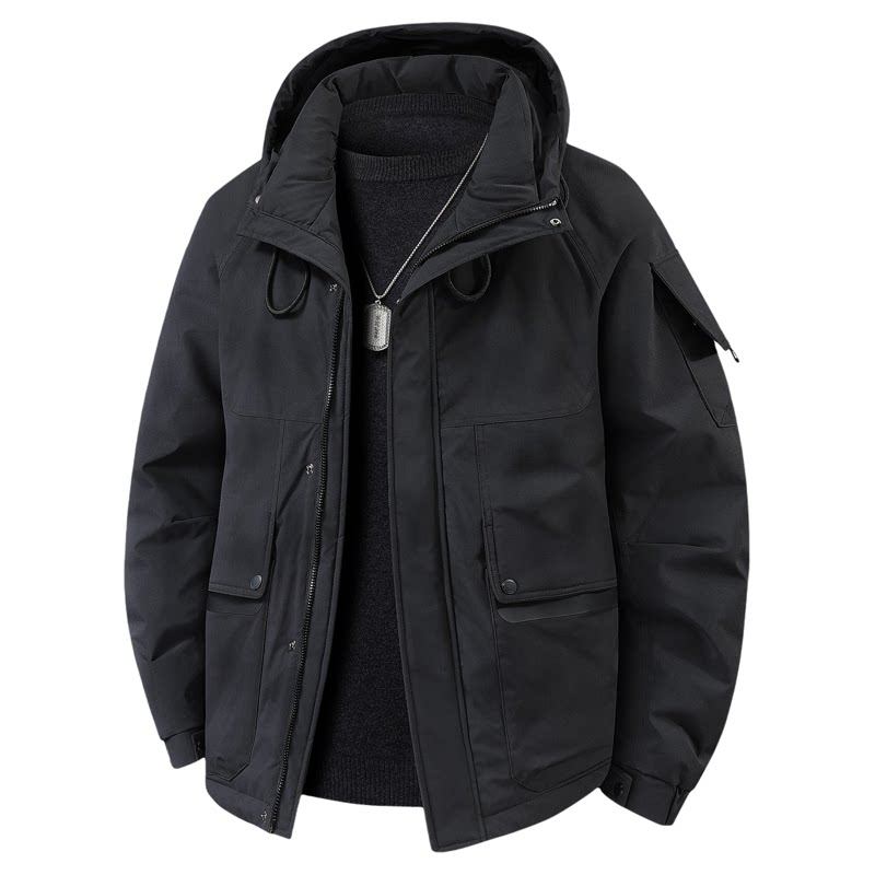 百胜狐90鸭绒男连帽工装羽绒服