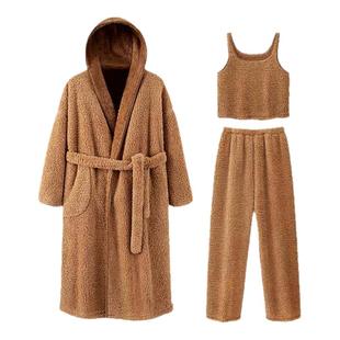 幸棉睡衣女三件套冬加绒加厚双面绒情侣居家服可外穿男家居服套装