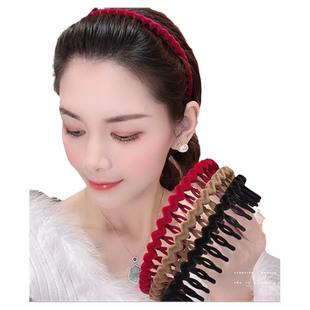 黑色植绒大波浪发箍带齿梳洗脸头箍2024新款女碎发整理压发卡头饰