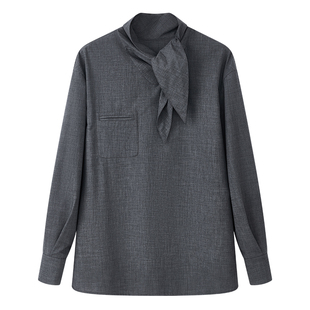 BLINK/羊毛领结衬衫兔耳弧形飘带打结知识分子风高智感长袖上衣