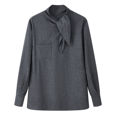 BLINK/羊毛领结衬衫兔耳弧形飘带打结知识分子风高智感长袖上衣