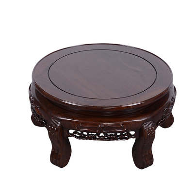 实木圆形摆件佛像鱼缸红木底座