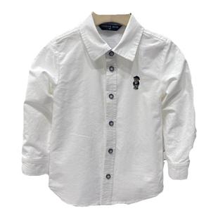 春秋款小熊童装男童纯棉白色百搭衬衣中大童休闲衬衫儿童上衣外套