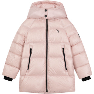 hazzys哈吉斯童装女童中长款羽绒服冬新克轻抑菌保暖外套
