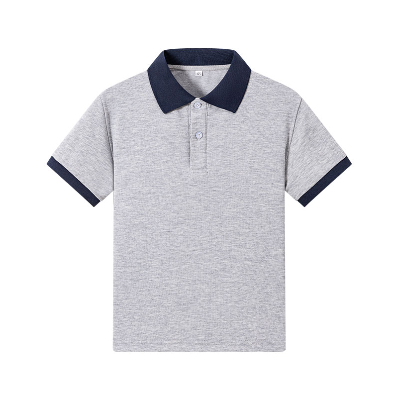 伊顿校服灰色藏青衣领短袖POLO衫