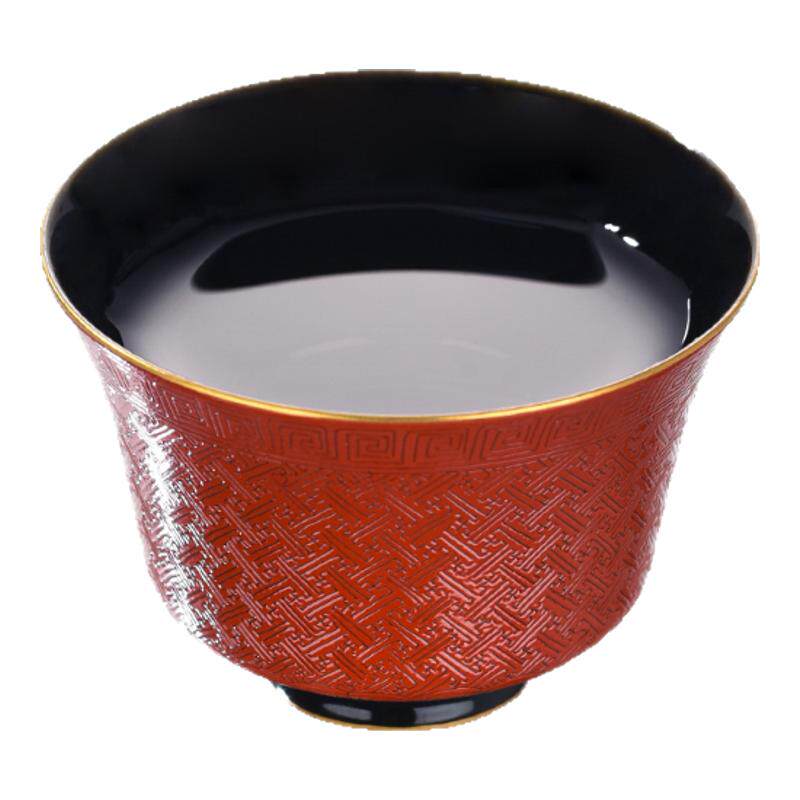 古帛扒花非遗陶瓷主人杯红色茶杯