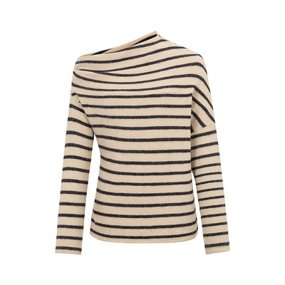 Funnel in毛感条纹一字肩针织衫女秋冬季新款宽松慵懒风毛衣上衣