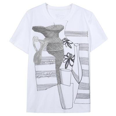 谜底T恤短袖女2025夏新品休闲日常印花宽松H型中长上衣252MT0528