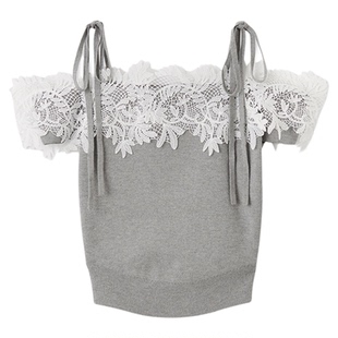 SNIDEL2025秋冬新品吊带露肩蕾丝钩花镂空针织衫上衣SWNT254216