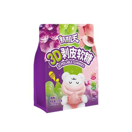 新期天3d可剥皮软糖水果果汁橡皮糖巨好吃的零食网红糖果零食238g