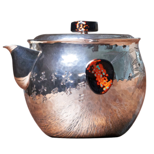 臻宝堂银壶9999纯银泡茶壶足银茶具纯手工竹叶宝瓶冲泡茶壶手抓壶