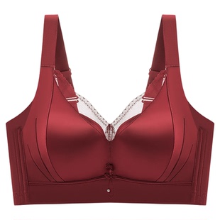 爱戴本命年红色光面无痕内衣女胸大显小薄款收副乳防下垂外扩文胸