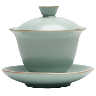 汝窑天青悬停三才盖碗可泡茶碗单个不烫手功夫茶具高家用陶瓷茶碗