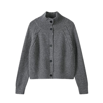 专柜韩系复古立领短款毛衣外套女秋冬小个子宽松休闲百搭针织上衣