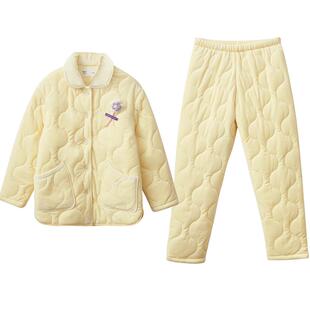 红豆女夹棉睡衣三层加厚保暖抗静电珊瑚绒可外穿法兰绒家居服套装