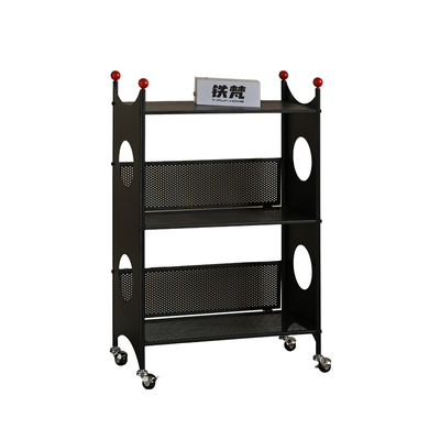 铁梵 铁艺可移动小书架客厅落地儿童收纳置物架带轮钢制一体靠墙