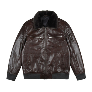 雷迪波尔男装羽绒皮衣2025冬季新款羊羔毛领老钱风牛皮革真皮皮衣
