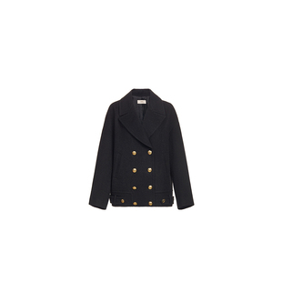 ochirly欧时力 羊毛呢料外套女2024新款早春英伦金属双排扣中长款