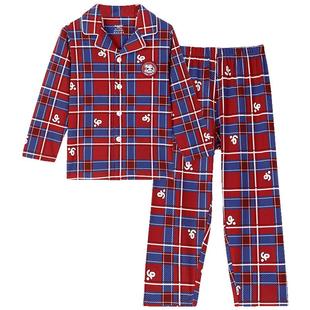 久岁伴儿童睡衣男女童秋冬红色格子纯棉家居服喜庆本命年开襟套装
