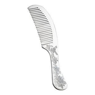 银梳子999纯银正品景区同款雪花银梳手工足银发梳刮痧按摩熟银梳