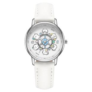 线条小猫联名儿童旋转手表女款 初高中学生ins只看时间电子表女孩