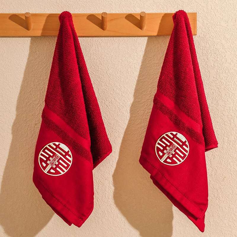 结婚红色毛巾一对喜字纯棉女方手用品洗脸陪嫁大全伴毛巾婚庆回礼