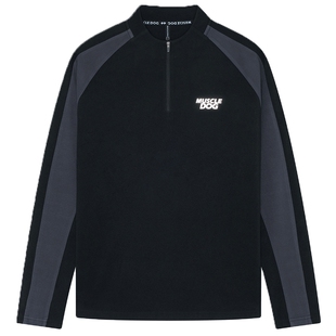 肌肉狗 运动长袖T恤男秋冬美式撞色德绒半拉链抓绒训练服健身上衣