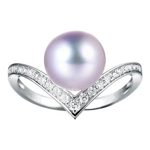 情人节礼物约瑟芬18K金钻石天然akoya海水天女珍珠戒指水滴戒V型