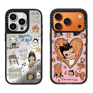 CASE联名镂空爱心奈良美智适用17promax手机壳iPhone16pro苹果15plus镜面MagSafe磁吸14p可爱C家13简约12潮流