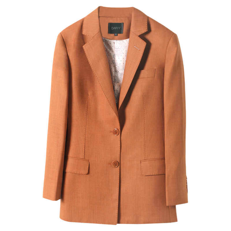 OFFIY高级羊毛系列 高级修身职业正式卡其色驼色西装外套女